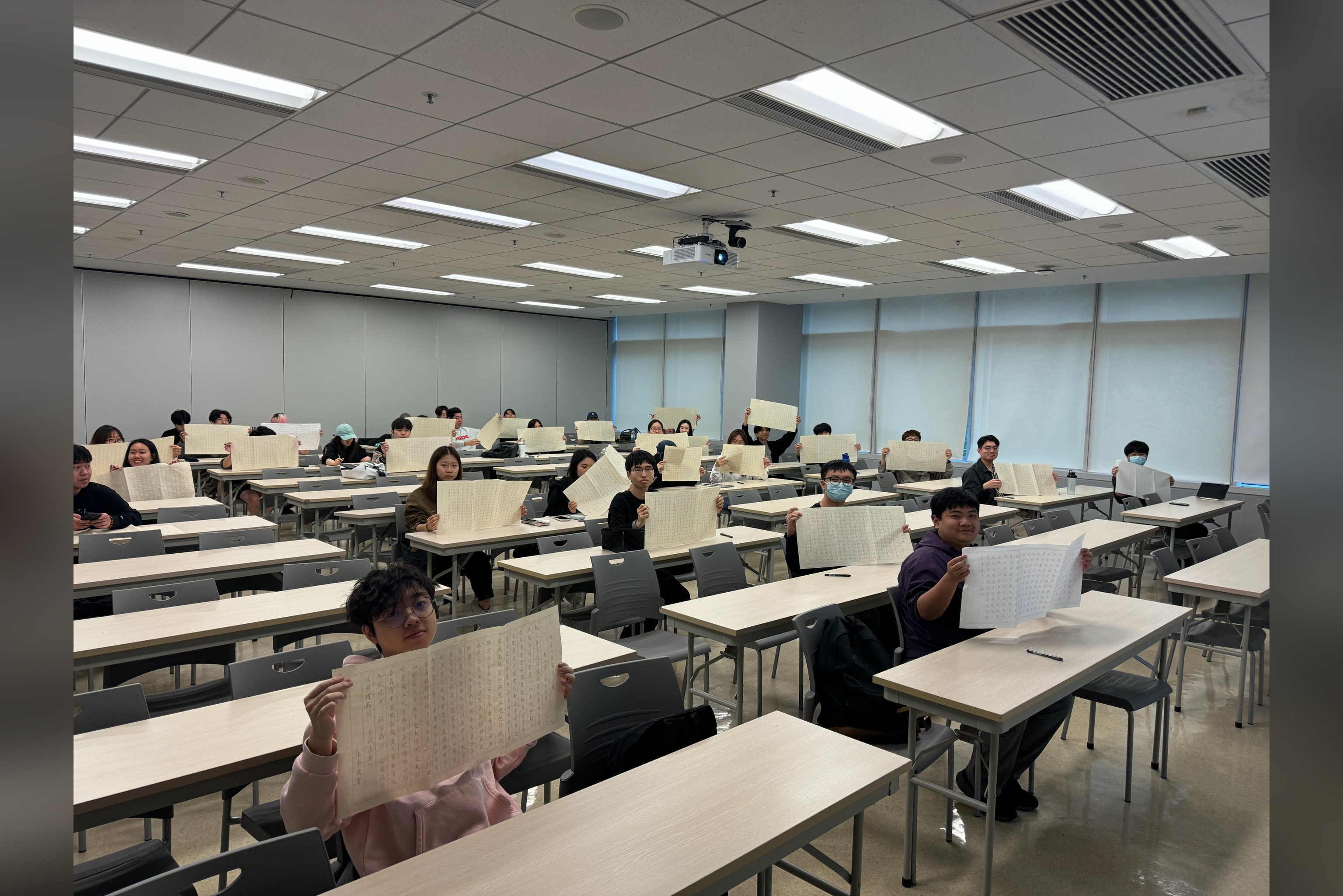 HSUHK students participating in Heart Sūtra calligraphy session at RCTBT
